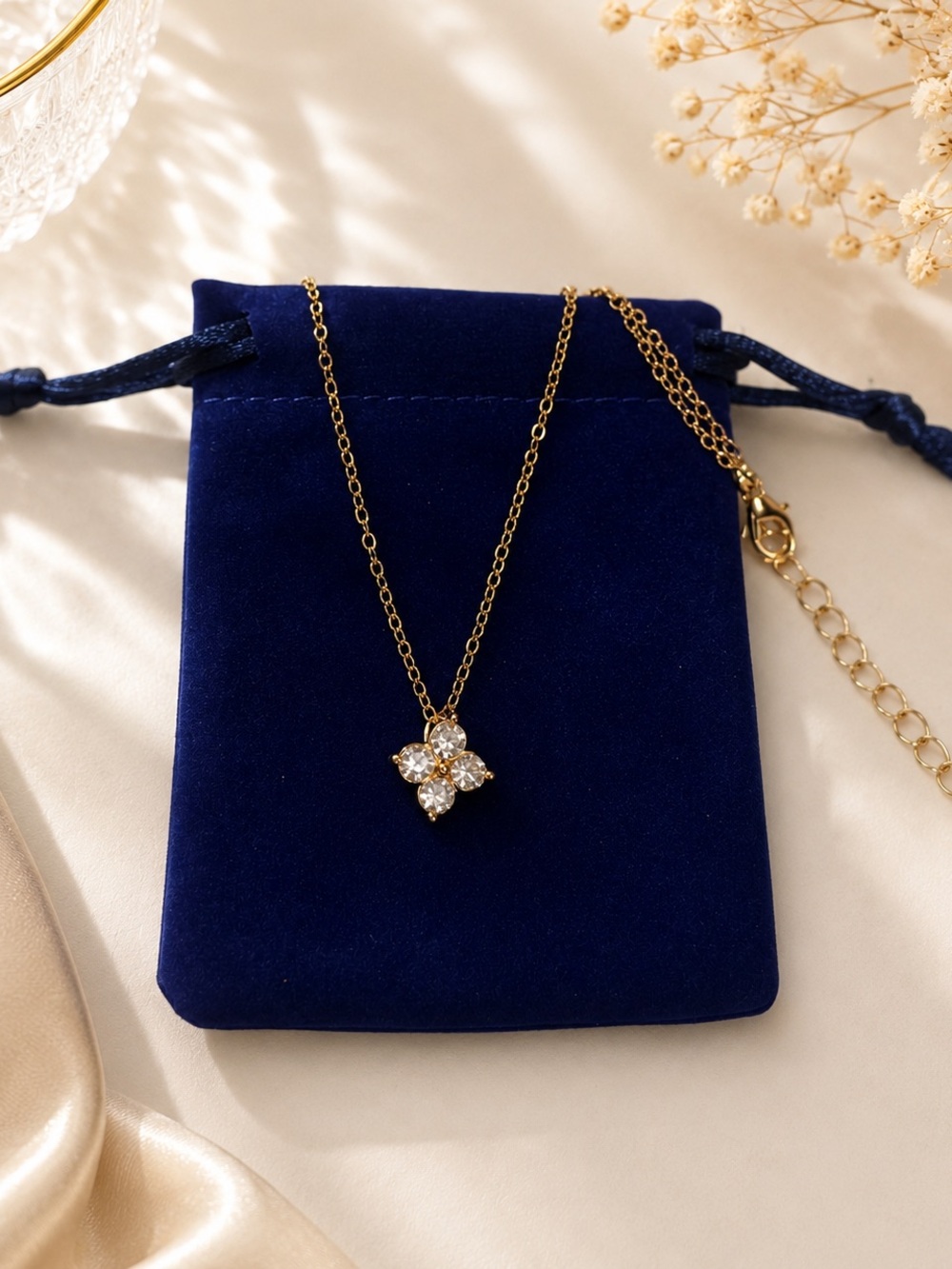 18k Gold plated stainless steel Floral Pendant Necklace cz gift cute preppy gift - Picture 2 of 5